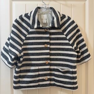 H&M Black and White Textured Striped Short Sleeve Jacket